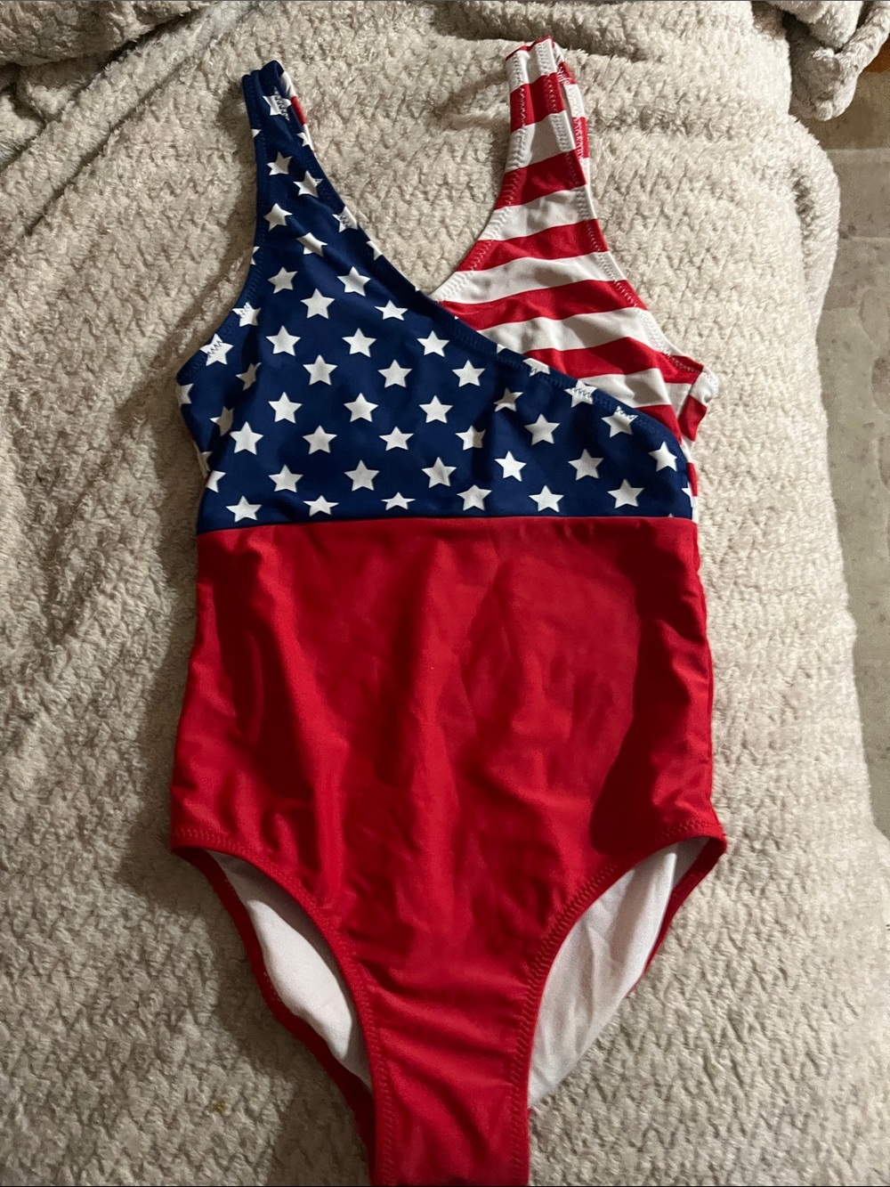 Kids Red, Blue & White American Flag One-Piece Swimsuit